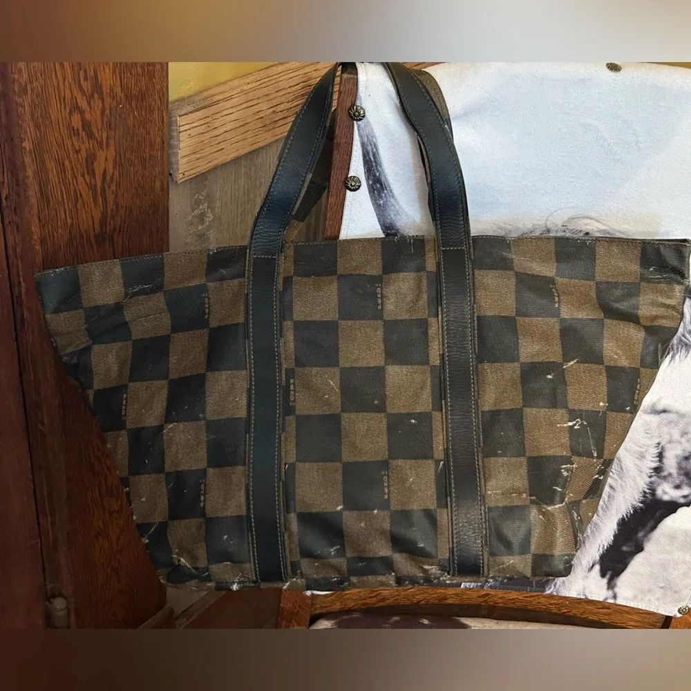 Fendi Brown and Black Checker Tote Bag